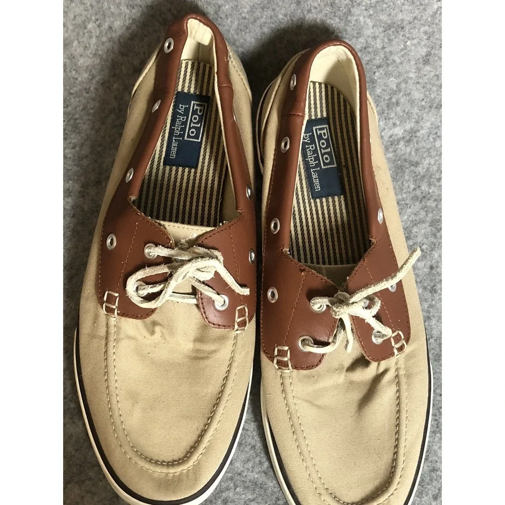 Polo Ralph Lauren Rylander Mens Loafer Slip On 12D Tan Canvas Boat Shoe